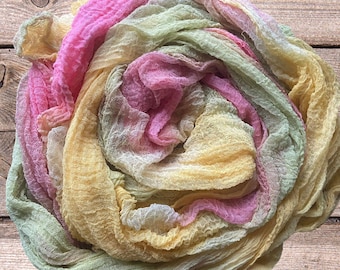 Cotton gauze scrim/ hand dyed cheesecloth / gauze table runner/spring colors