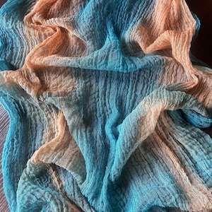 Hand Dyed Cotton Cheesecloth Table Runner: Teal & Rush Boho Wedding Decor