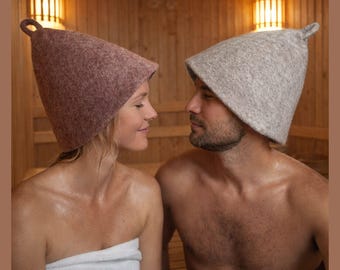 手作りのフェルト製サウナハット - 天然ウール、ユニセックス