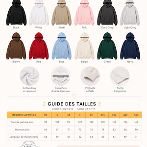 May include: A collection of unisex hoodies in twelve colors including black, white, khaki, pink, dark grey, light grey, brown, red, blue, beige, green, and navy. Features include a double-layered hood, ribbed cuffs, and a kangaroo pocket.