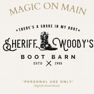 Apenas para uso pessoal ** Sheriff Woody's Boot Barn - PNG - Download digital - Inspired Shirt Design