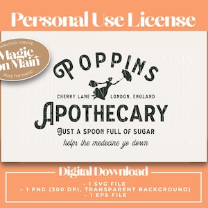 Alleen persoonlijk gebruik ** Poppins Apothecary - PNG - digitale download - geïnspireerd shirtontwerp