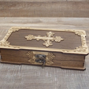 Handcrafted Christian Cross Wooden Jewelry Box: Laser Cut Keepsake Storage