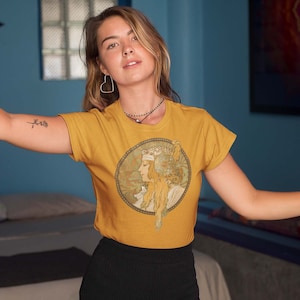 Têtes Byzantines (Blonde) 1897 by Alphonse Mucha Premium Unisex Art Nouveau T-Shirt