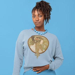 Têtes Byzantines (Brunette) 1897 by Alphonse Mucha Premium Unisex Art Nouveau Sweatshirt