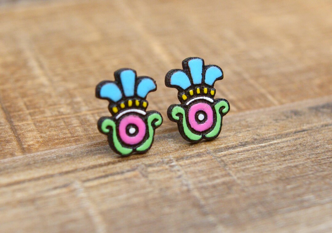 Aztec Mayan Jewelry, Handmade | Xochitl (flower) Wooden Stud Earrings ...