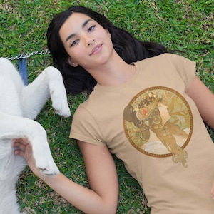 Têtes Byzantines (Brunette) 1897 by Alphonse Mucha Premium Unisex Art Nouveau T-Shirt