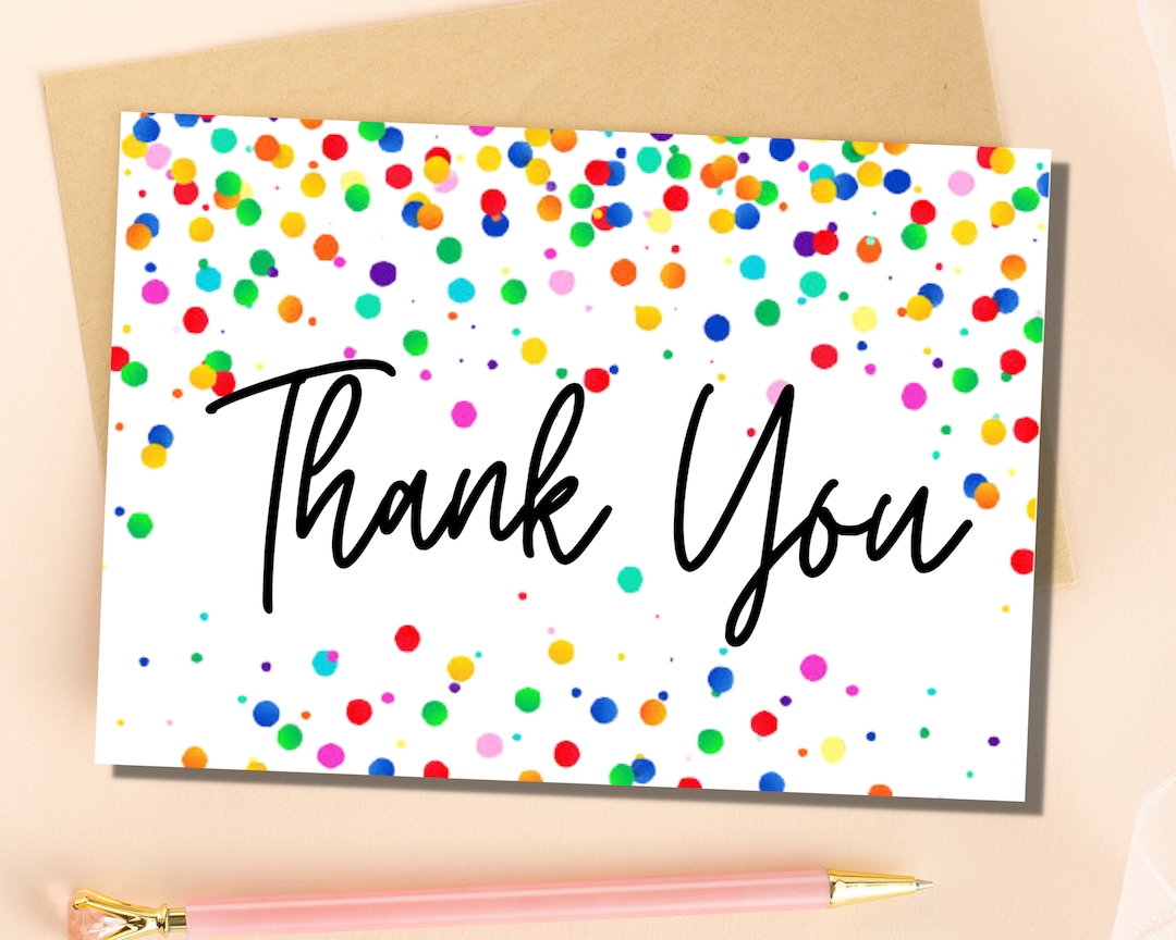 Confetti Thank You Card Instant Download Customizable Template 7 X 10
