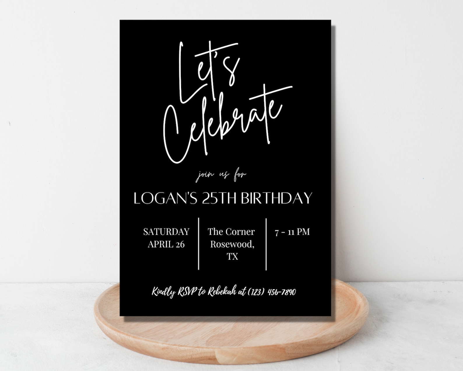 Classic Black and White Birthday Invitation Instant Download