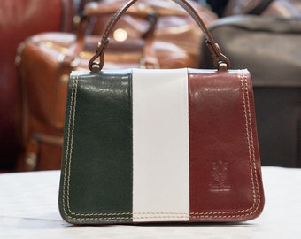 Italiaanse handgemaakte leren minitas voor dames l l Elegante Italiaanse vlag leren tas uit Florence