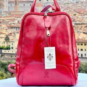 Italian Handmade Leather Backpack for Women | Elegant Red Leather Bag from Florence | Made in Italy | Stylish CHICMILANO Design