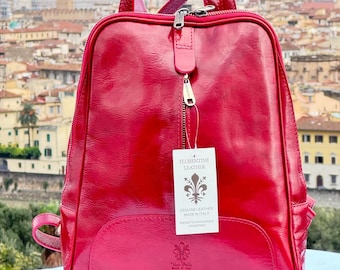 Italian Handmade Leather Backpack for Women | Elegant Red Leather Bag from Florence | Made in Italy | Stylish CHICMILANO Design