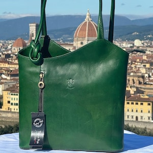 Italian Handmade Leather Bags For Women | Stylish Green Leather Tote From Florence, Made in Italy
