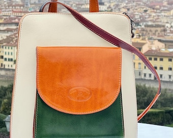 Italian Handmade Multicolor Leather Backpack , Stylish and Functional Designer Bag from Florence , Unique Travel Backpack