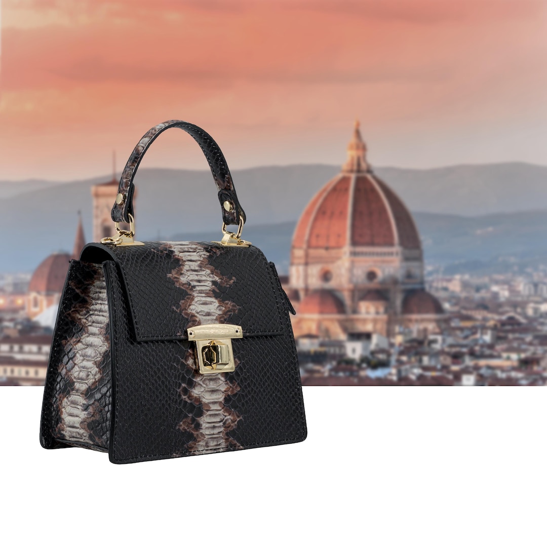 Italian Handmade Leather Bag for Women | Elegant Python Top Handle Bag ...
