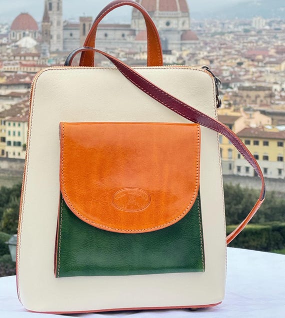 Italian Multicolor Leather Backpack Adjustable Handbag Ladies genuine leather backpack CHIAROSCURO mod. COLOMBINE  main image 3