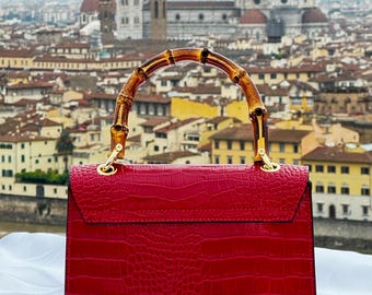 Italian Handmade Leather Bag for Women ,elegant Crocodile-embossed