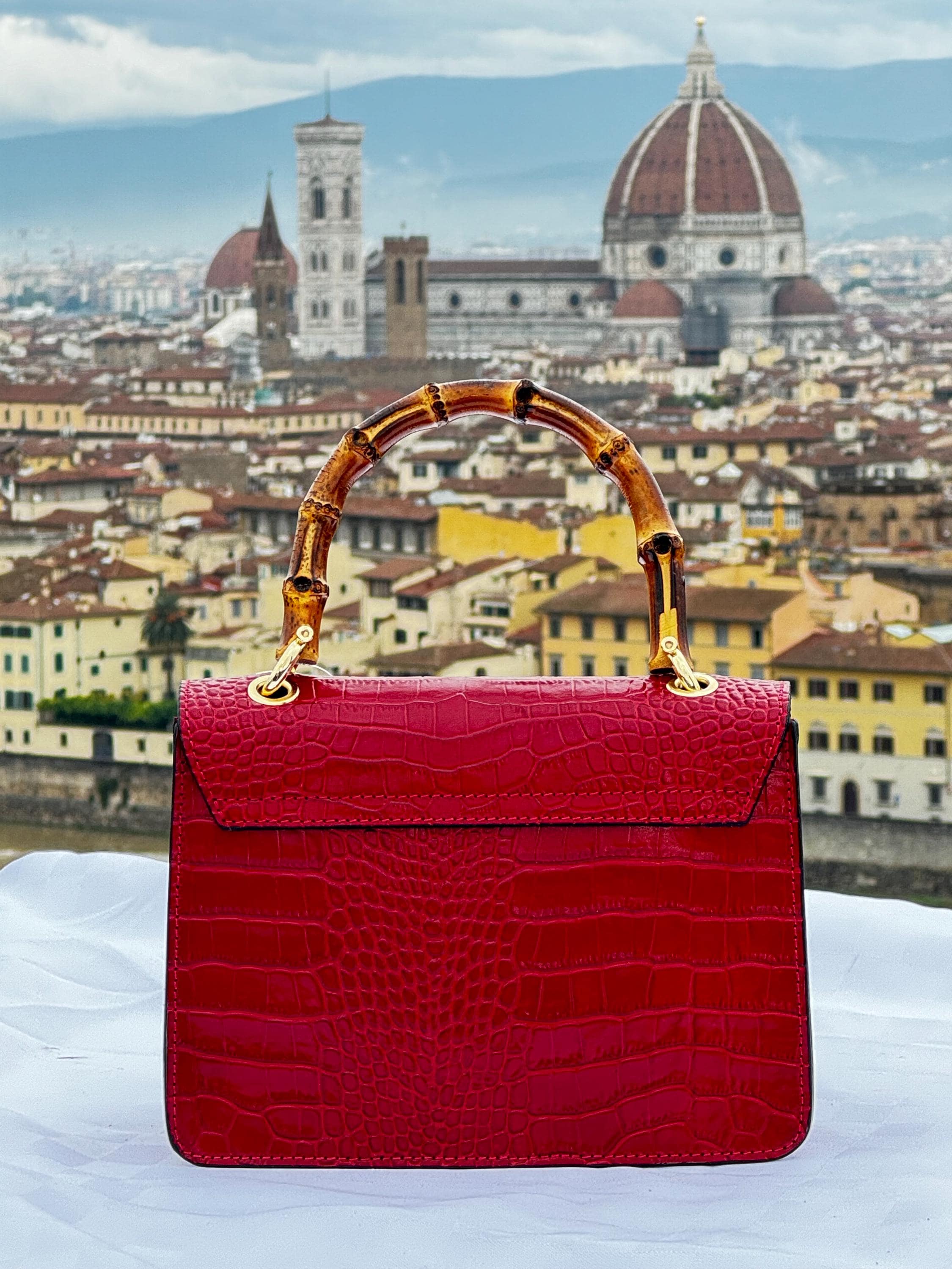 Italian Handmade Leather Bag for Women ,elegant Crocodile-embossed