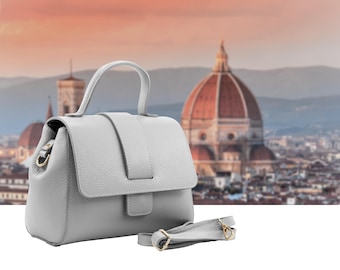 Italienische handgefertigte Ledertasche für Damen | Elegante hellblaue Tote Bag aus Florenz, hergestellt in Italien | Italienische Lederhandtasche