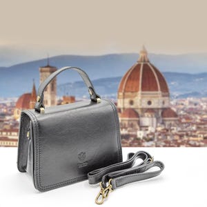 Bolso de piel italiano hecho a mano para mujer | Bolso tipo cartera de piel negra de inspiración vintage de Florence | Elegante bolso bandolera, fabricado en Italia