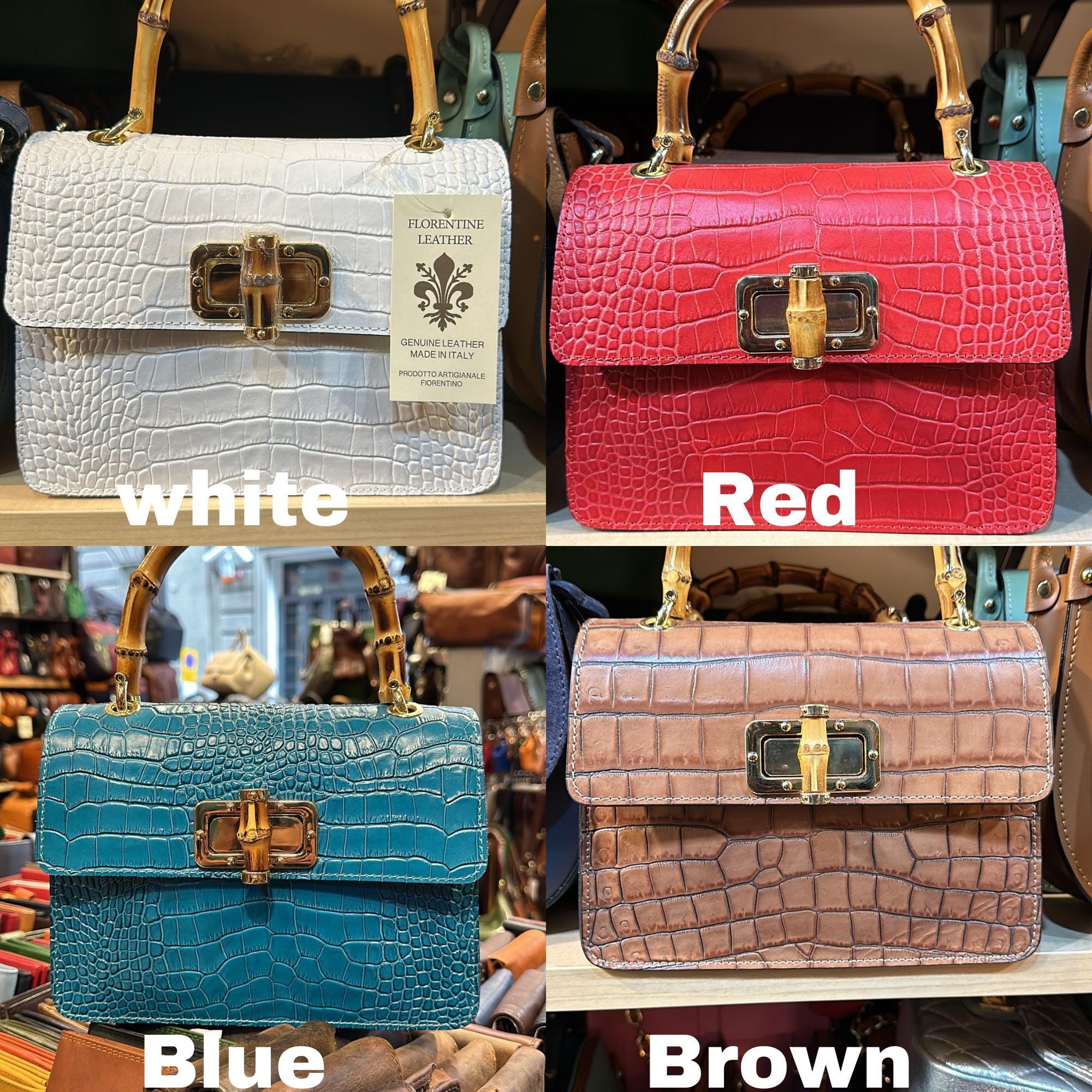 Italian Handmade Leather Bag for Women ,elegant Crocodile-embossed