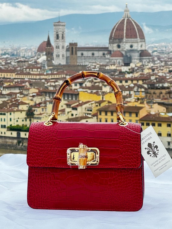 Italian Handmade Leather Bag for Women ,elegant Crocodile-embossed