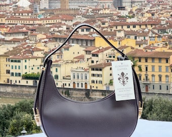 Italian Handmade Leather Bag for Women | Elegant Black Crescent Shoulder Bag from Florence | Gold Hardware | Made in Italy