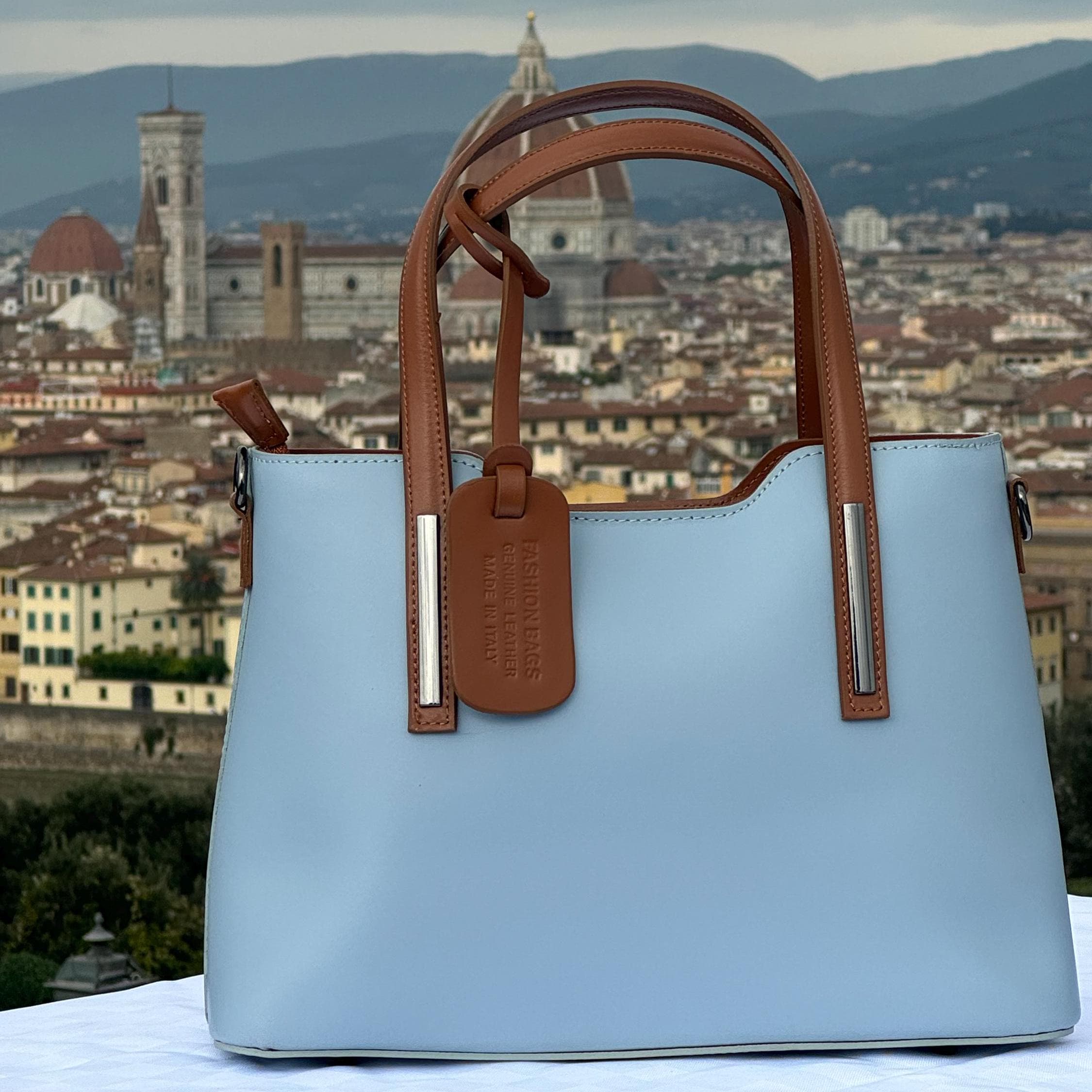 Italian Handmade Leather Bag for Women | Elegant Light Blue