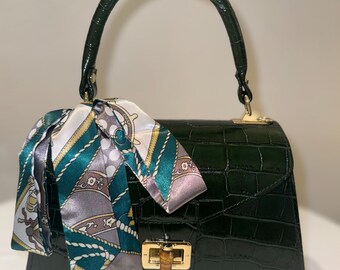 Italian Handmade Leather Bag for Women | Elegant Green Croc