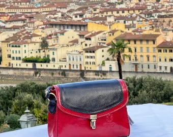 Elegant Italian Red & Black Leather Crossbody Bag for Women – Handmade in Florence