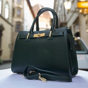 Italian Handmade Leather Bag For Women | Elegant Leather Tote Bag From Florence, Dark Green Bag, Made in Italy