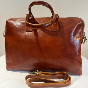 Maletín de cuero italiano hecho a mano | Bolso de Trabajo de Lujo para Hombre, Marrón Coñac, Hecho en Italia