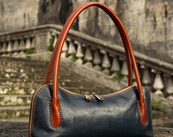 Italian Handmade Leather Bag for Women | Vintage Dark Blue Leather