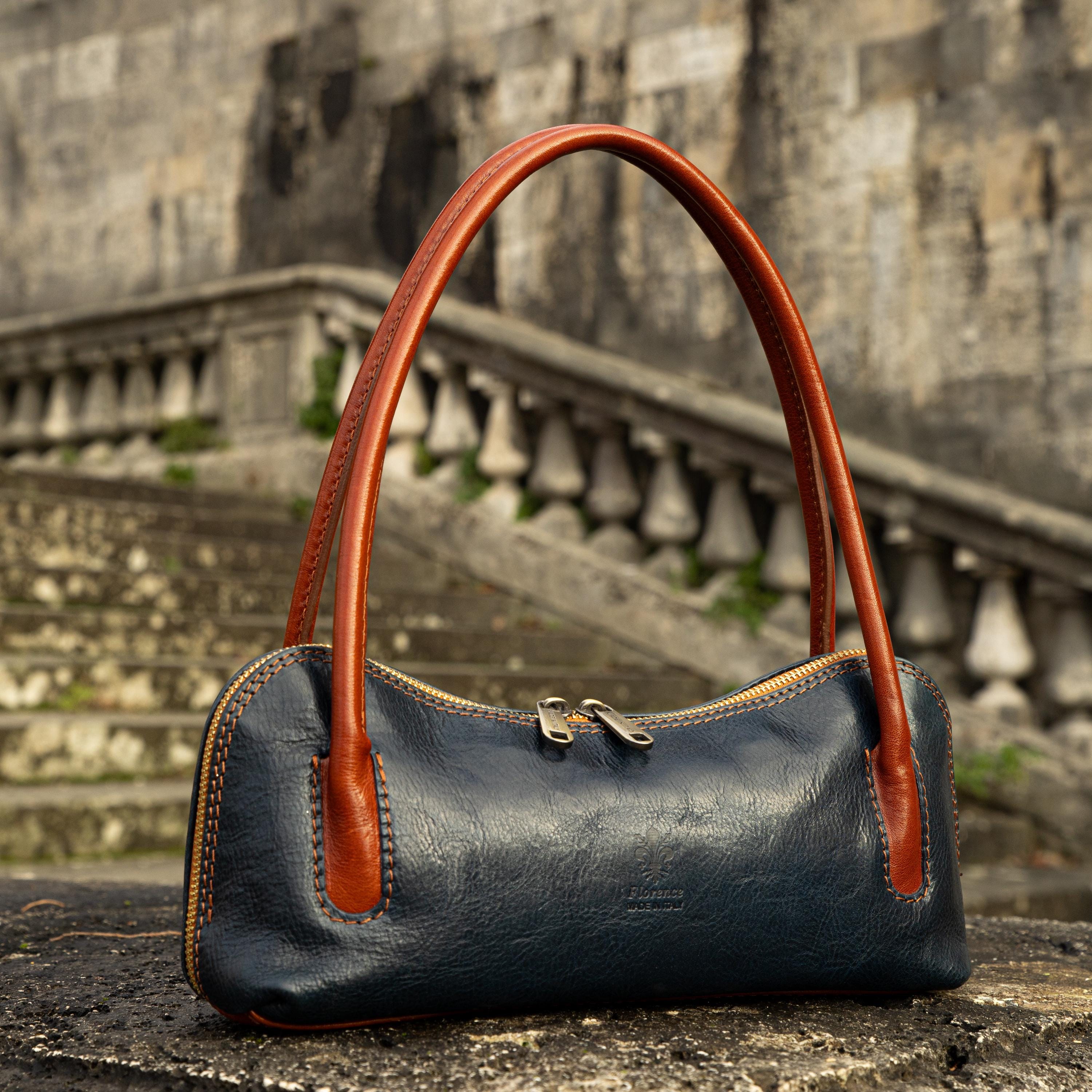 Italian Handmade Leather Bag for Women | Vintage Dark Blue Leather