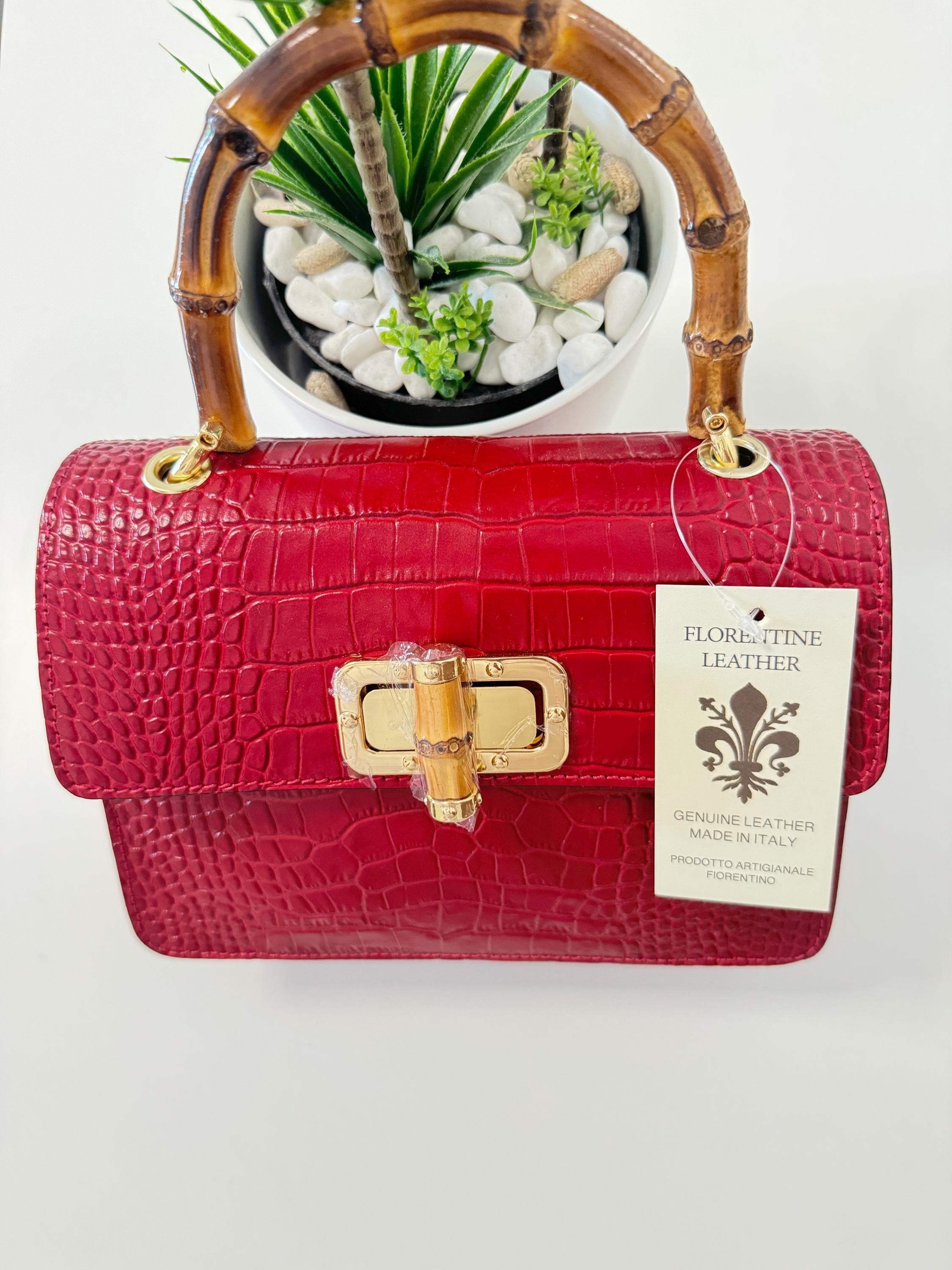 Italian Handmade Leather Bag for Women ,elegant Crocodile-embossed
