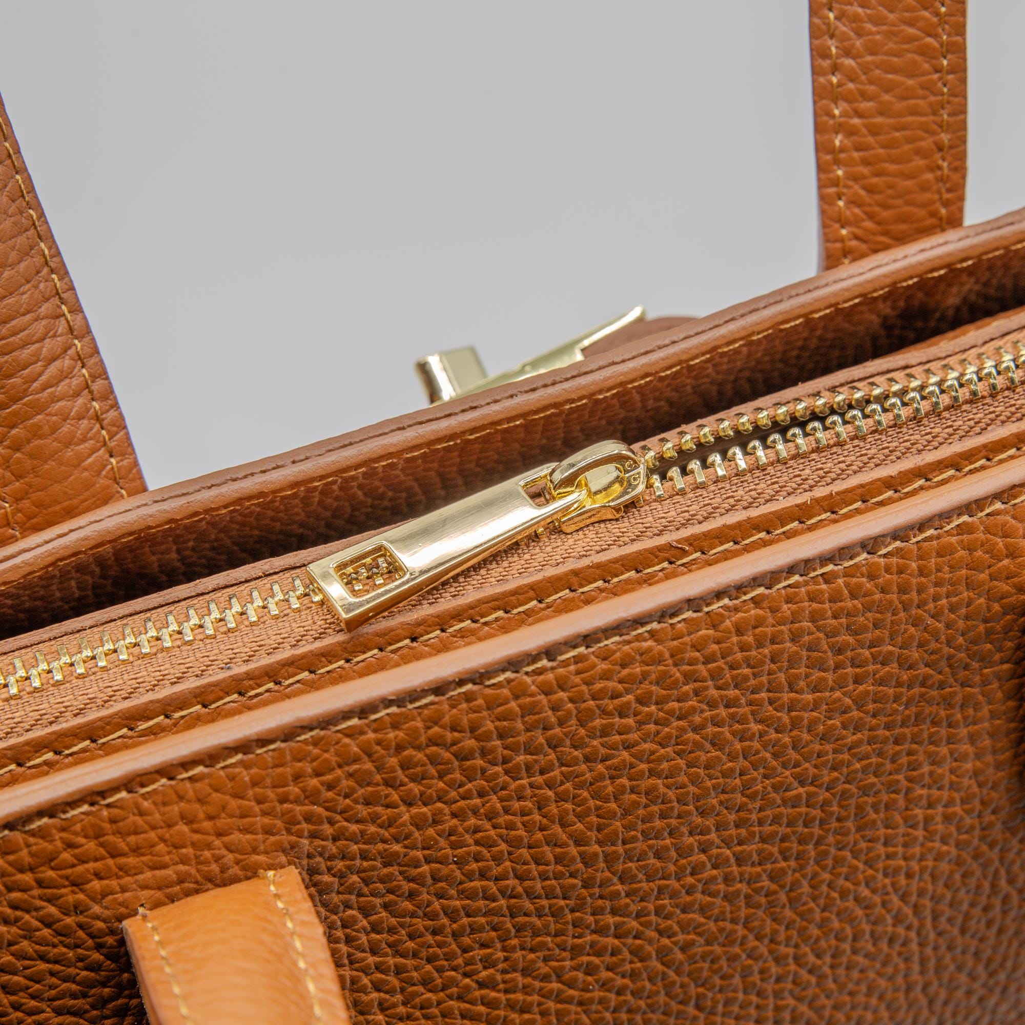 Italian Handmade Leather Tote Bag | Brown Pebbled Leather Handbag