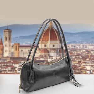 Italian Handmade Leather Bag For Women | Elegant Black Shoulder Bag From Florence | Leather Tote Bag, Made in Italy