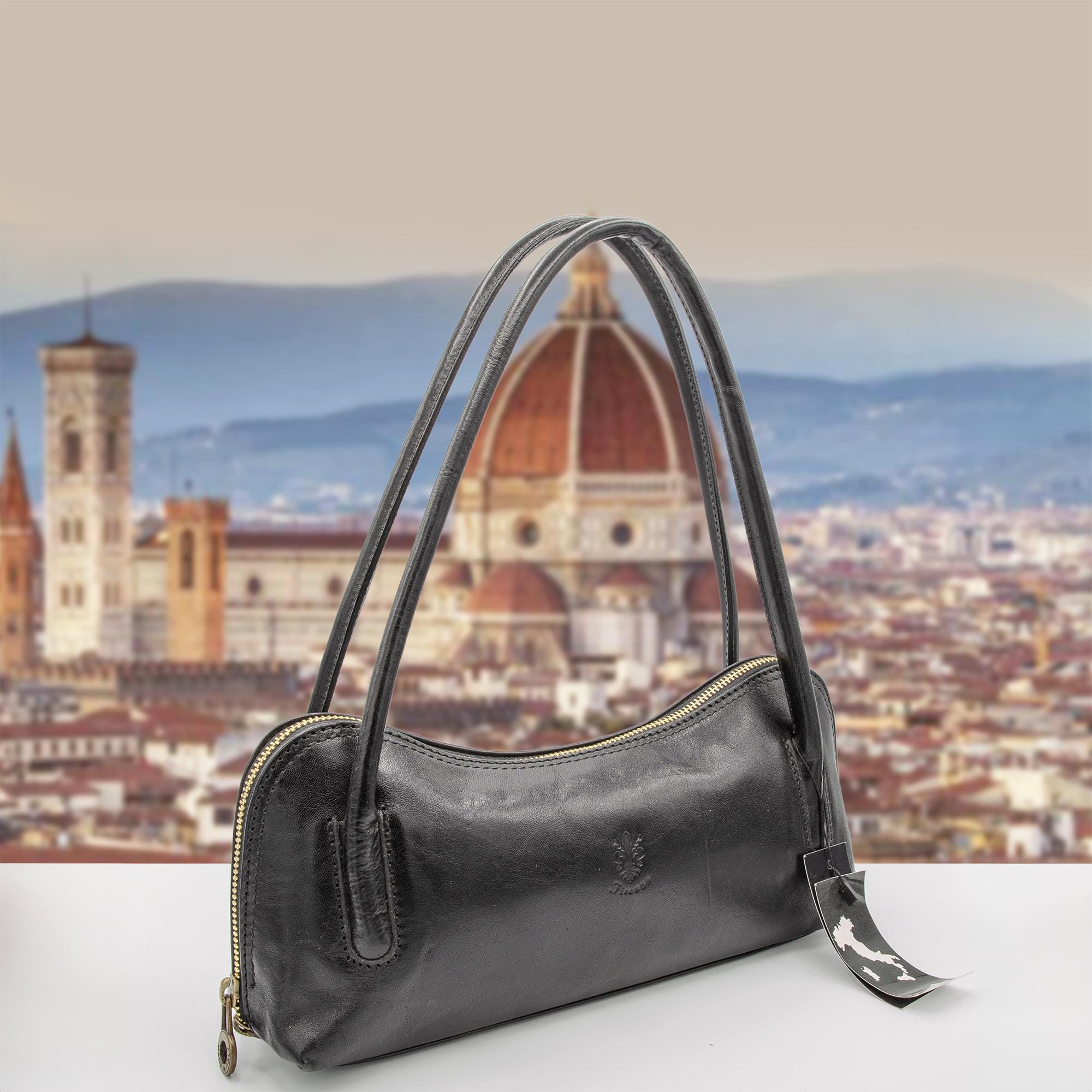 Handgemaakte leren tas voor dames | Elegante zwarte schoudertas uit Florence | Leren tas, gemaakt in Italië