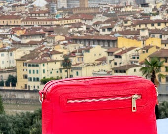 Elegant Red Leather Crossbody Bag - Perfect Gift for Women | Italian Handmade Style