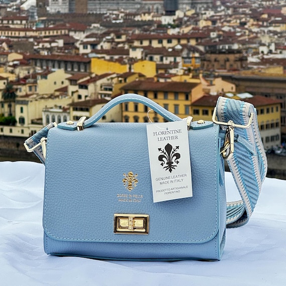 Italian Soft Light Blue Leather Bag Elegant Handmade Italian