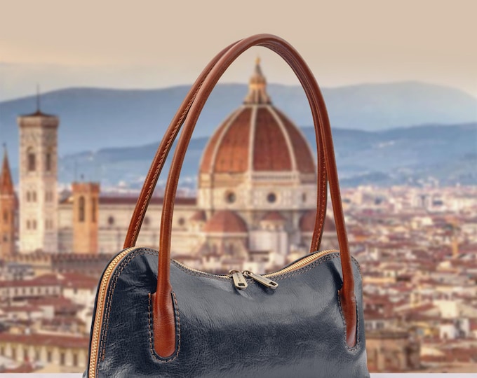 Italian Handmade Leather Bag For Women | Vintage Dark Blue Leather Purse | From Florence, Made in Italy