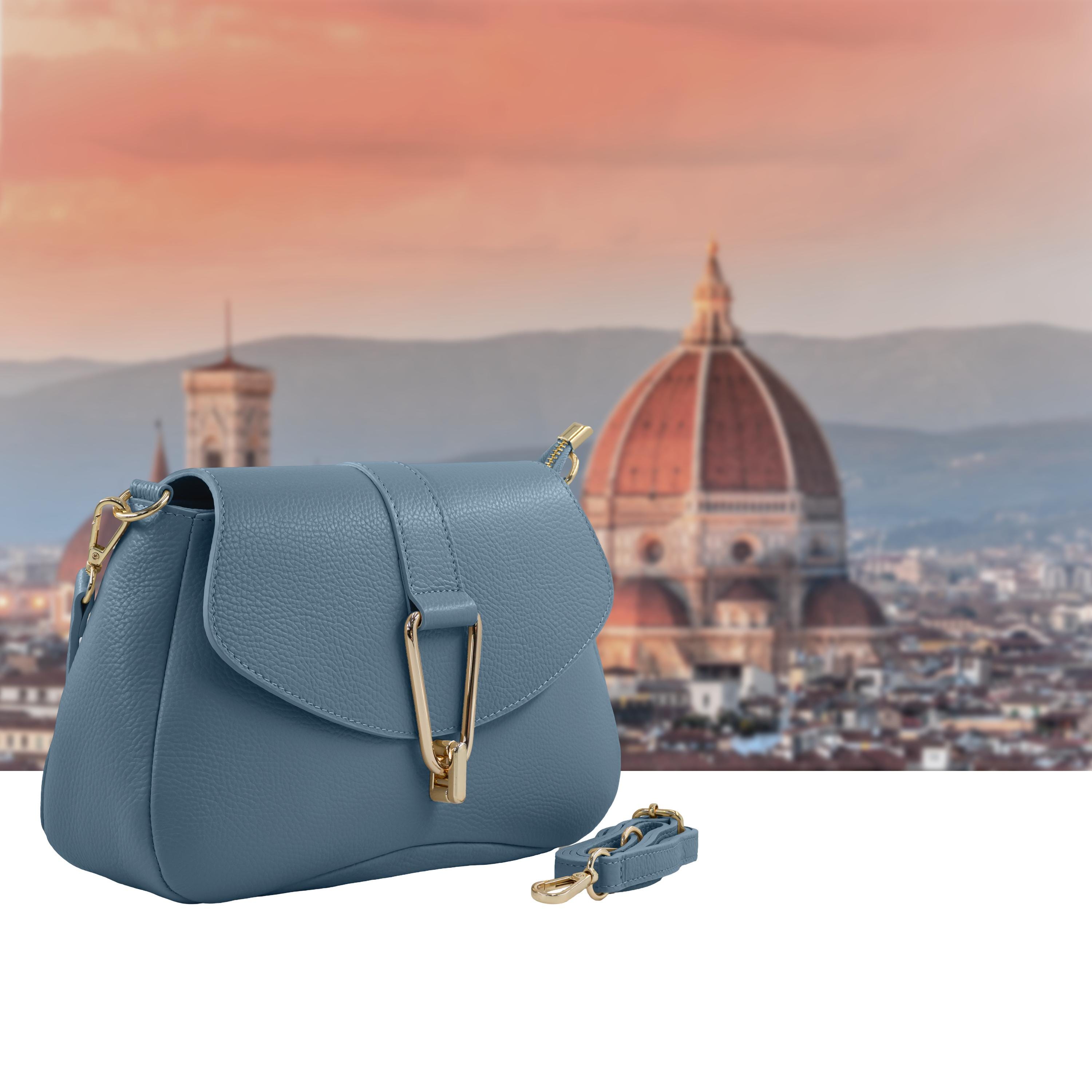 Italian Handmade Leather Bags For Woman: Blue Bag Full Grain Leather, Flap Shoulder Bag and Crossbody Bag, Made in Italy, Florence
