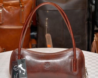 Vintage Italian Handmade Leather Bag for Women | Elegant Brown Shoulder Bag | From Florence, Made in Italy