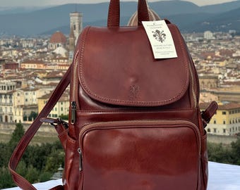 Italian Handmade Leather Vintage Backpack For Women | Elegant Brown Leather Backpack | From Florence, Made in Italy