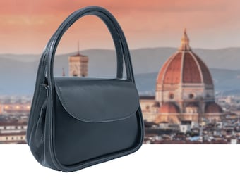 Italian Handmade Leather Bags For Woman: Dark Navy Blue, Full Grain Leather,Crescent Bag, Made in Italy From Florence