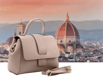 Italian Handmade Leather Bag for Women | Elegant blush pink Tote From Florence, Made in Italy | Pebbled Leather Top Handle Purse