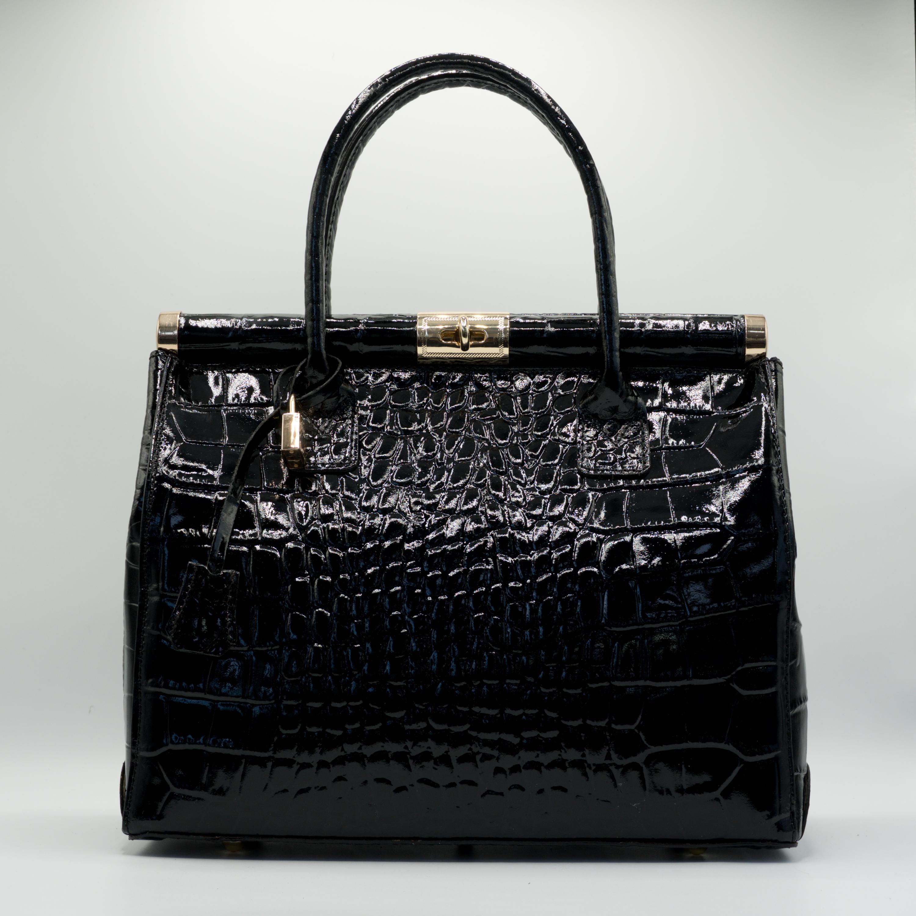 Italian Handmade Leather Bag for Women | Elegant Black Croc