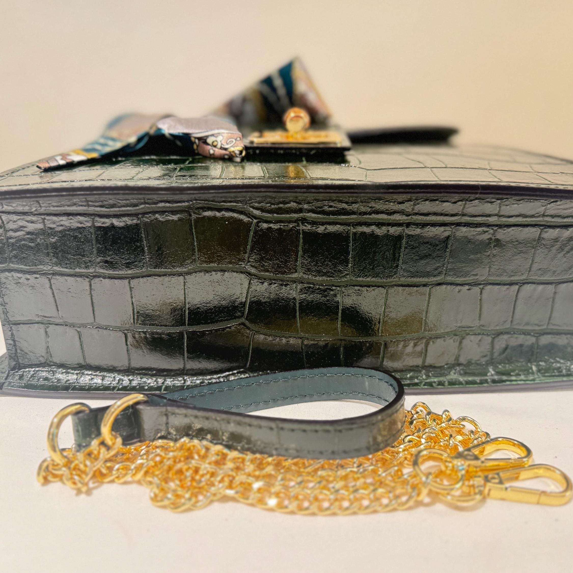 Italian Handmade Leather Bag for Women | Elegant Green Croc