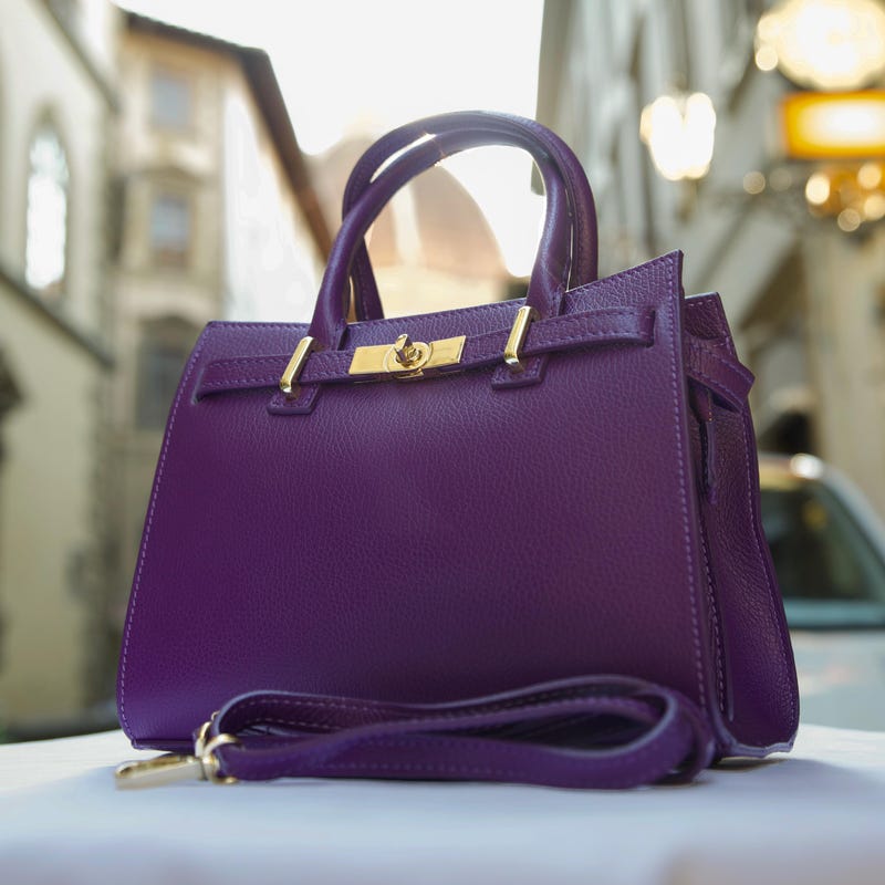 Diamond Purple Print Pattern Leather Tote Bag