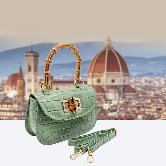 Italian Handmade Leather Bag for Women | Elegant Green Croc